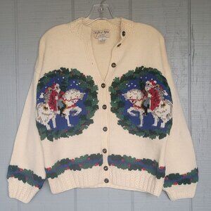 Vintage North of New York 100% Pure Virgin Wool Knitted Holiday Cardigan. Size M